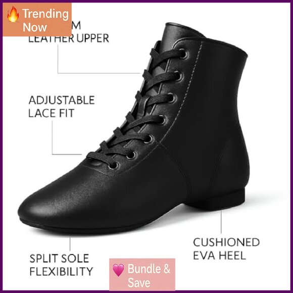 High Top Leather Jazz Dance Boots Split Sole Lace Up - Picture 4 of 8